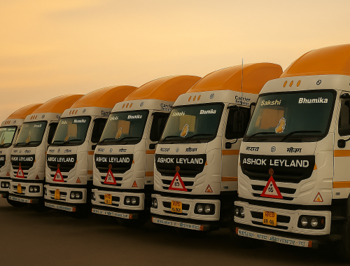 Trucks at Sunset in Industry